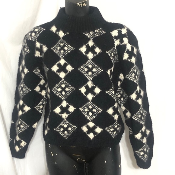 Nordstrom Lambs Wool Blend Diamond Print Black and White Sweater - Picture 1 of 5